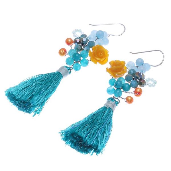 Alternate image for Quartz and Cultured Freshwater Pearl Dangle Earrings Candy Bouquet in Turquoise