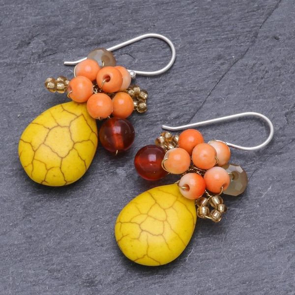 Alternate image for Yellow Calcite Handcrafted Modern Thai Cluster Earrings Yellow Holiday Dreams