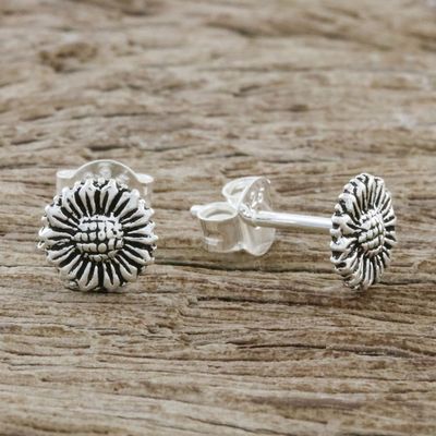 Alternate image for Sterling Silver Sunflower Stud Earrings from Thailand Cute Sunflowers