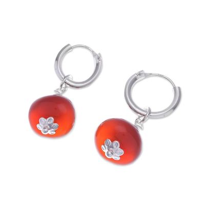 Alternate image for Polished Sterling Silver and Carnelian Hoop Dangle Earrings Pure Fire