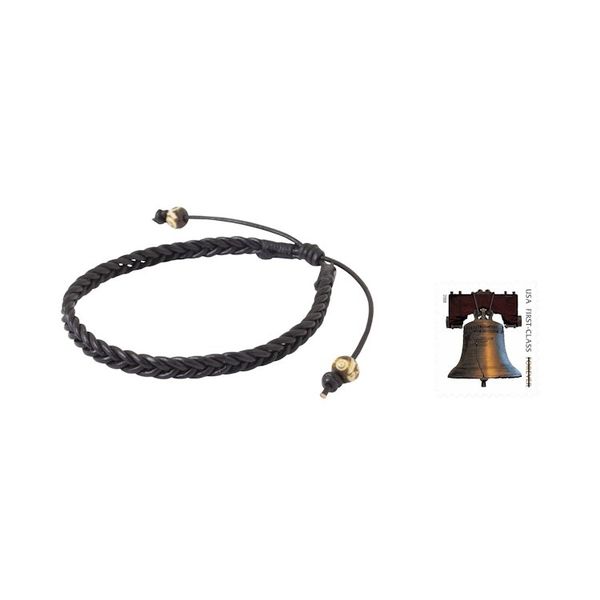 Alternate image for Braided Black Leather Mens Bracelet Single Black Braid