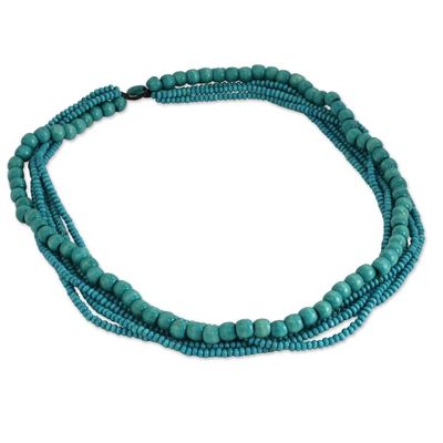 Alternate image for Hand Crafted Necklace with Turquoise Blue Wood Beads Bayou Dance