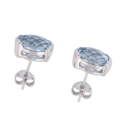 Alternate image for Rhodium Plated Blue Topaz Stud Earrings from Thailand Precious Gift