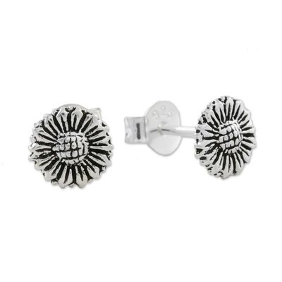 Alternate image for Sterling Silver Sunflower Stud Earrings from Thailand Cute Sunflowers