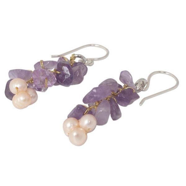 Alternate image for Unique Beaded Amethyst Earrings Afternoon Lilac