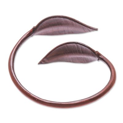 Alternate image for Leafy Leather Wrap Bracelet in Chestnut from Thailand Forest Embrace in Chestnut