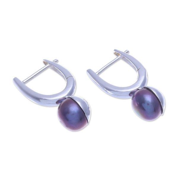 Alternate image for Purple Cultured Pearl Drop Earrings Mood Lift in Purple