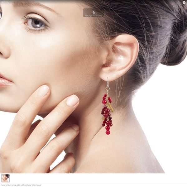 Alternate image for Beaded Red Quartz Earrings on 24k Gold Plated Chains Brilliant Cascade