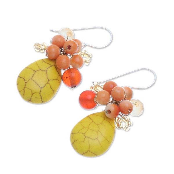Alternate image for Yellow Calcite Handcrafted Modern Thai Cluster Earrings Yellow Holiday Dreams