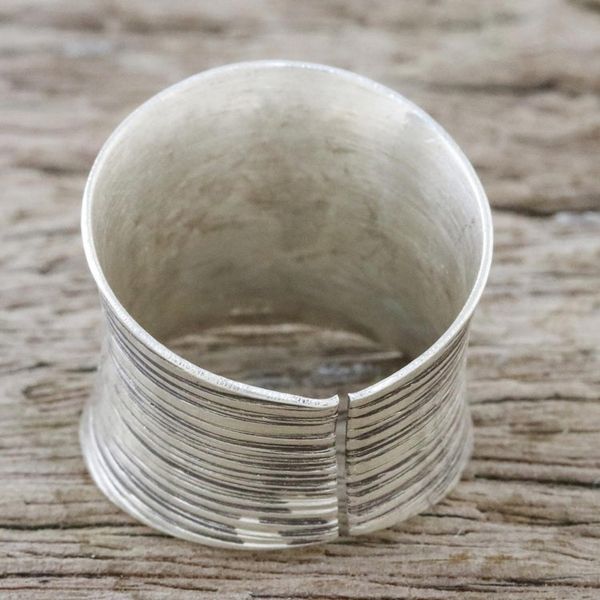 Alternate image for Sterling Silver Etched Lotus Wrap Ring from Thailand Lanna Lotus