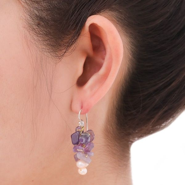 Alternate image for Unique Beaded Amethyst Earrings Afternoon Lilac