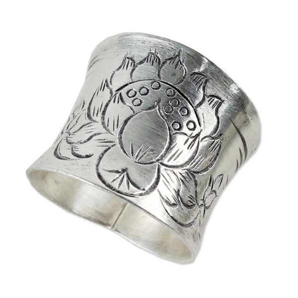 Alternate image for Sterling Silver Etched Lotus Wrap Ring from Thailand Lanna Lotus