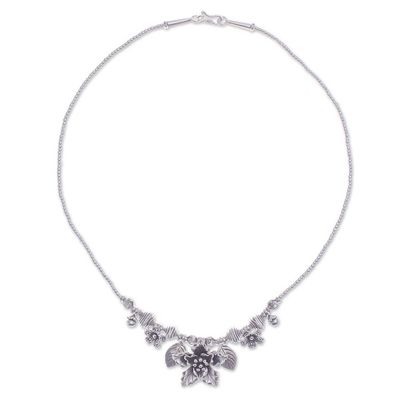 Alternate image for Floral  Leaf Hill Tribe 950 Silver Beaded Pendant Necklace Exotic Bouquet