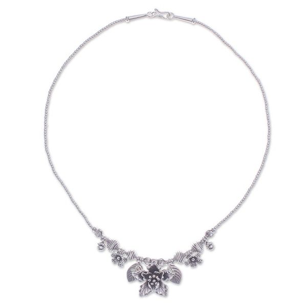 Alternate image for Floral Leaf Hill Tribe 950 Silver Beaded Pendant Necklace Exotic Bouquet