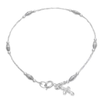 Alternate image for Karen Silver Cross Charm Bracelet Handcrafted in Thailand Undying Faith
