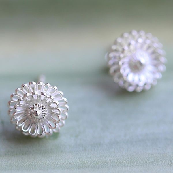 Alternate image for Hand Made Sterling Silver Stud Earrings Floral Thailand Zinnia Flowers