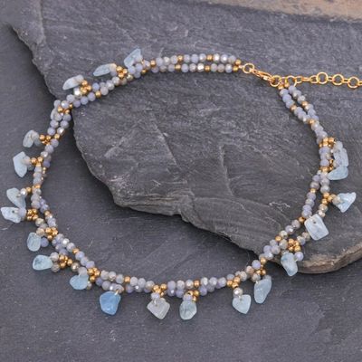 Alternate image for Aquamarine Beaded Necklace with 14k Gold Accents Wonderful Light Blue