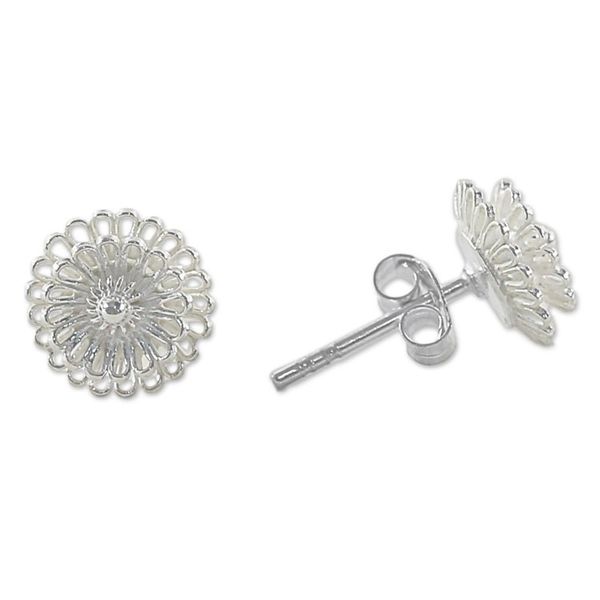 Alternate image for Hand Made Sterling Silver Stud Earrings Floral Thailand Zinnia Flowers