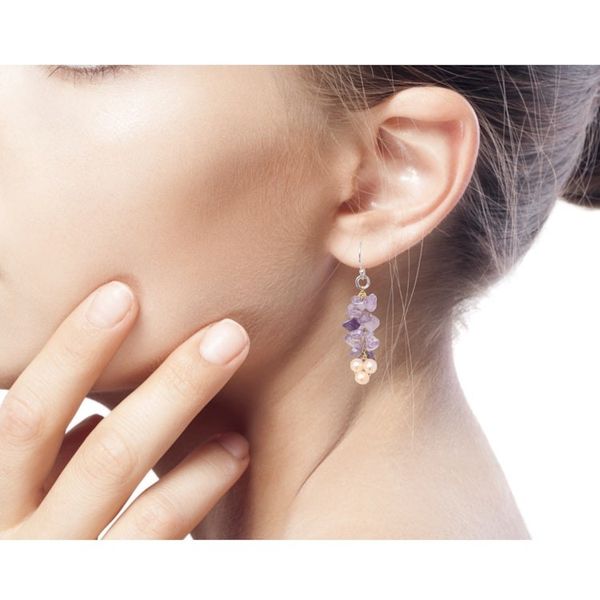 Alternate image for Unique Beaded Amethyst Earrings Afternoon Lilac