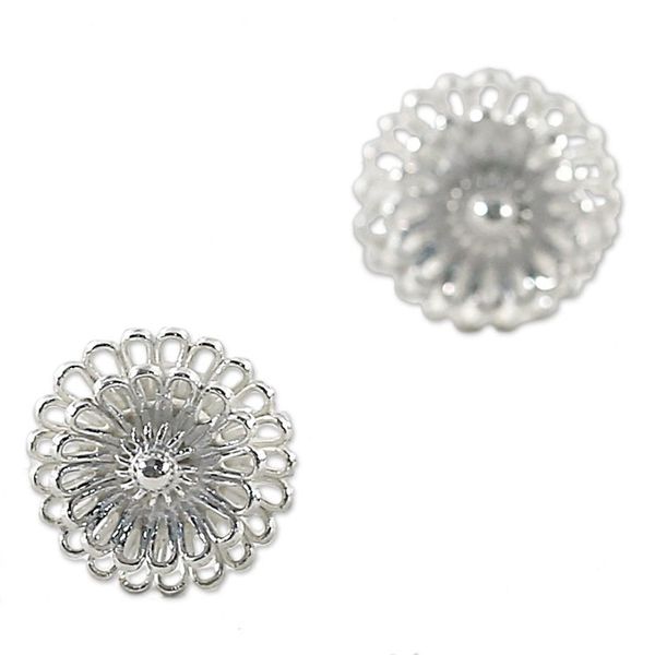 Alternate image for Hand Made Sterling Silver Stud Earrings Floral Thailand Zinnia Flowers