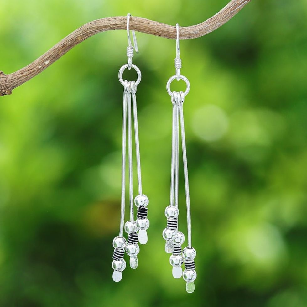 Modern Polished Sterling Silver Waterfall Dangle Earrings 'Trio of Style'