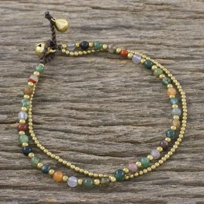 Alternate image for Handmade Multi-Color Agate Brass Beaded Anklet with Loop Valley of Color