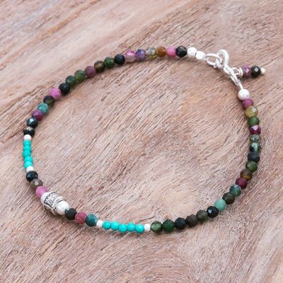 Alternate image for Hand Threaded Tourmaline and Sterling Silver Beaded Bracelet Nexus in Pink