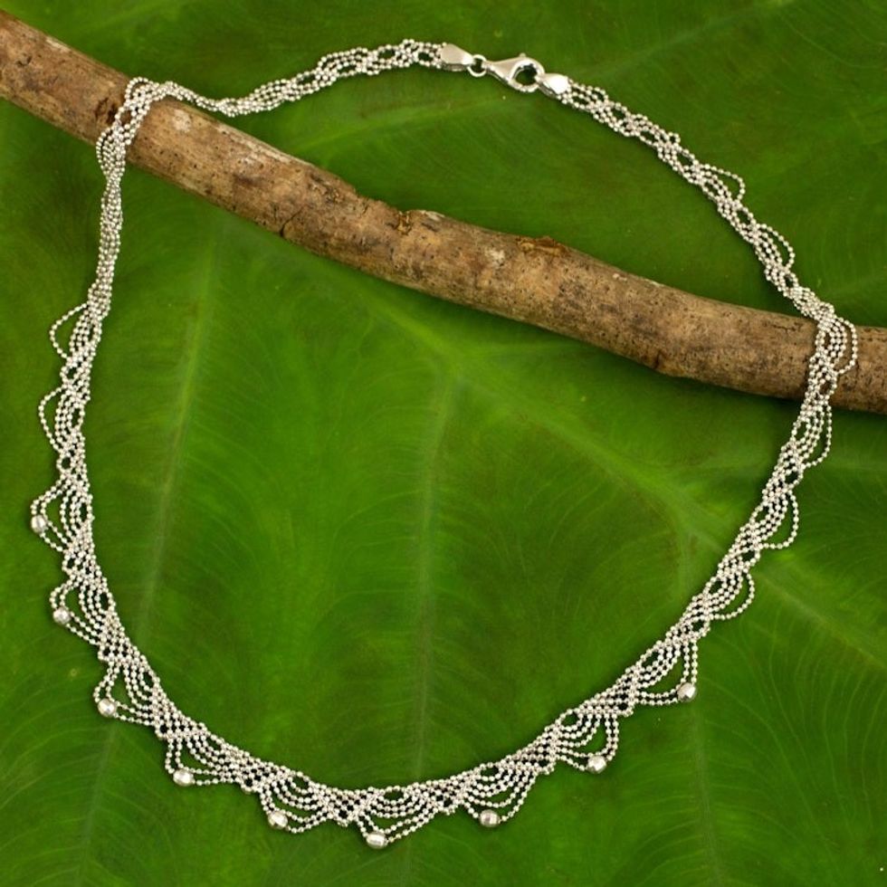 Lacy Sterling Silver Necklace Crafted from Ball Chain 'Deco Lace'