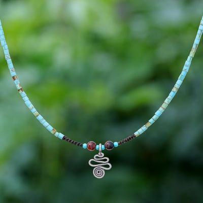 Alternate image for Multi-Gemstone Karen Silver Pendant Necklace from Thailand Spiral Charm