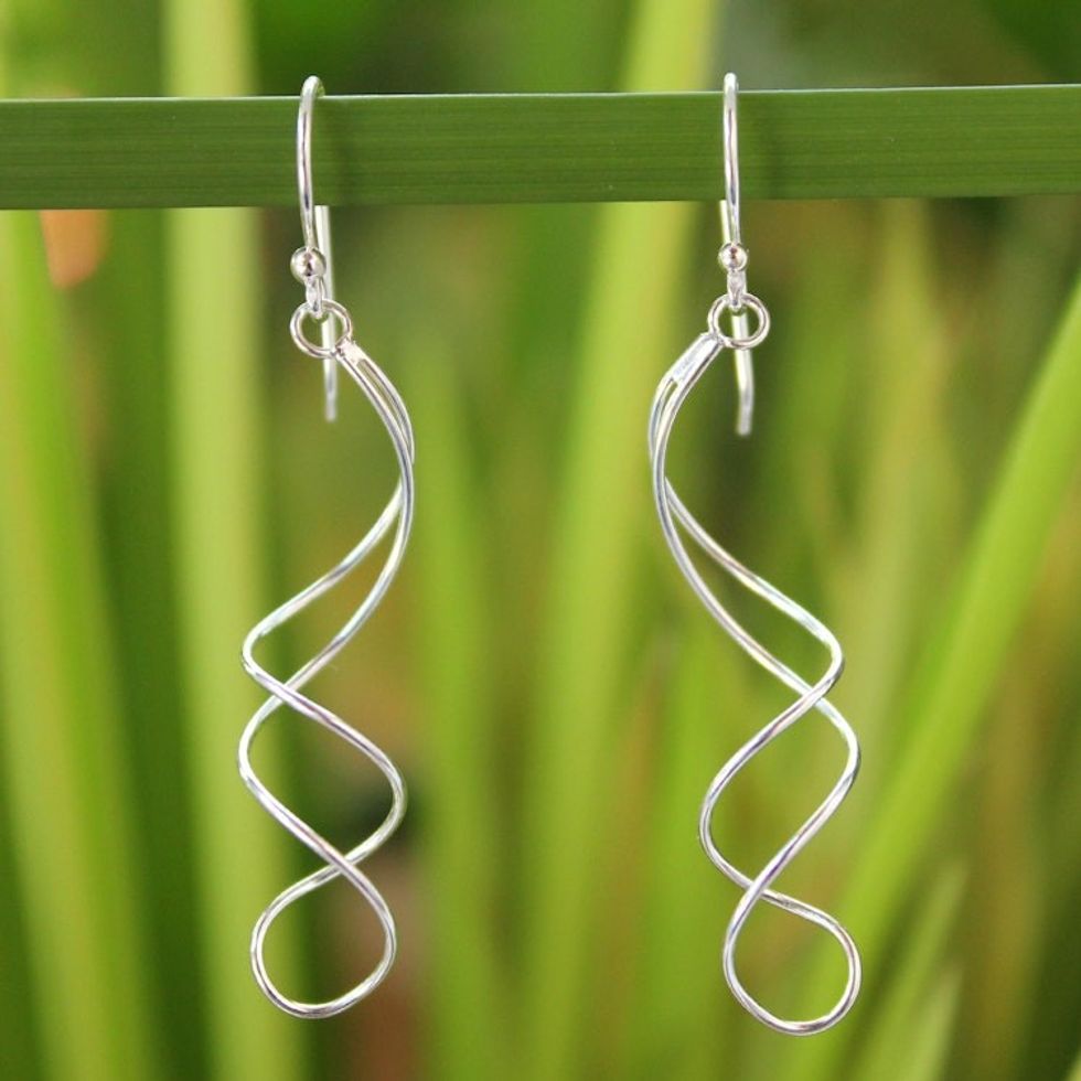 Handcrafted Modern Sterling Silver Dangle Earrings 'Gentle Sigh'