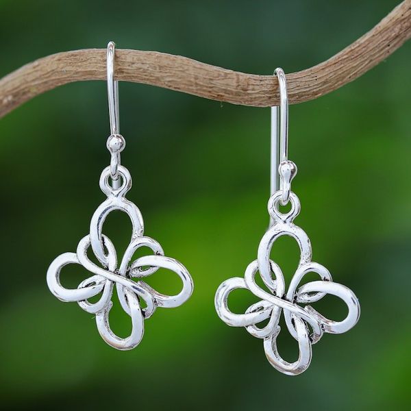 Alternate image for Hand Crafted Thai Sterling Silver Dangle Hook Earrings Endless Ribbon