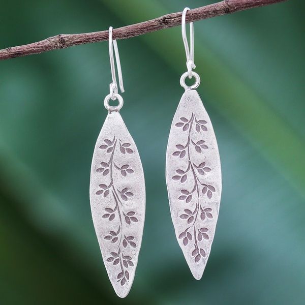 Alternate image for Handcrafted Karen Silver Dangle Earrings from Thailand Karen Spring