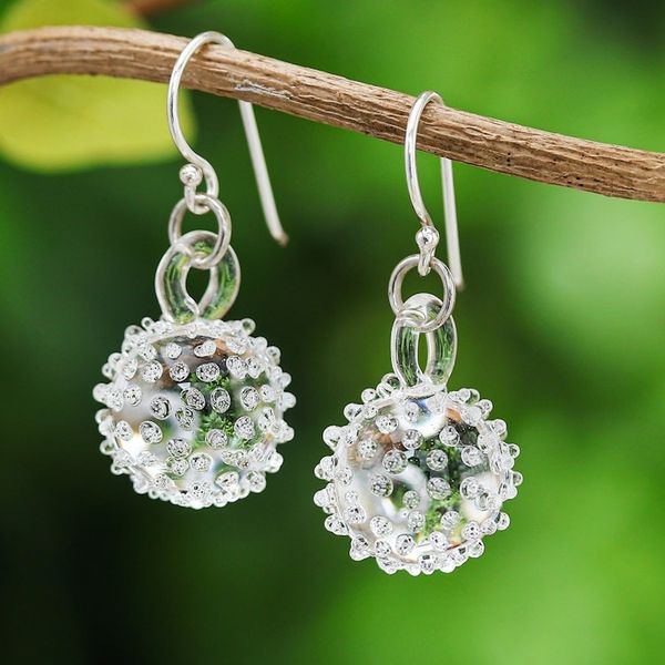 Alternate image for Handblown Glass Thorn Ball Themed Dangle Earrings Thorn Ball