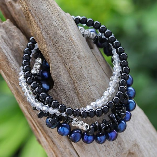 Alternate image for Set of 4 Black Beaded Stretch Bracelets from Thailand Fancy Dream in Black