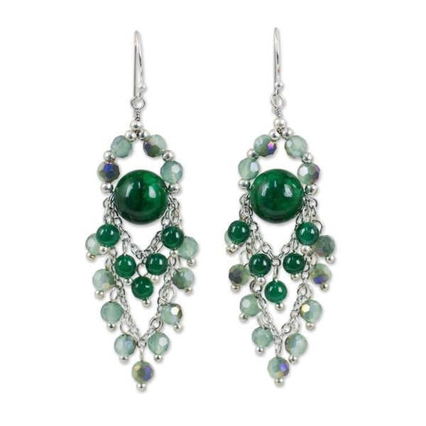 Alternate image for Green Quartz and Glass Bead Chandelier Style Earrings Brilliant Meteor