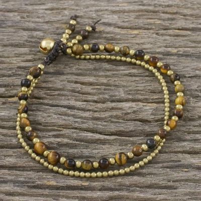 Alternate image for Handmade Tigers Eye Brass Beaded Bracelet with Loop Closure Valley of Amber