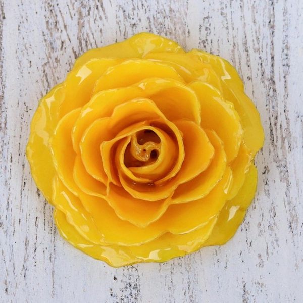 Alternate image for Artisan Crafted Natural Rose Brooch in Yellow from Thailand Rosy Mood in Yellow