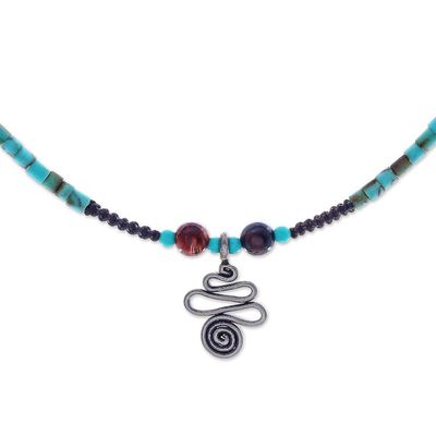Alternate image for Multi-Gemstone Karen Silver Pendant Necklace from Thailand Spiral Charm