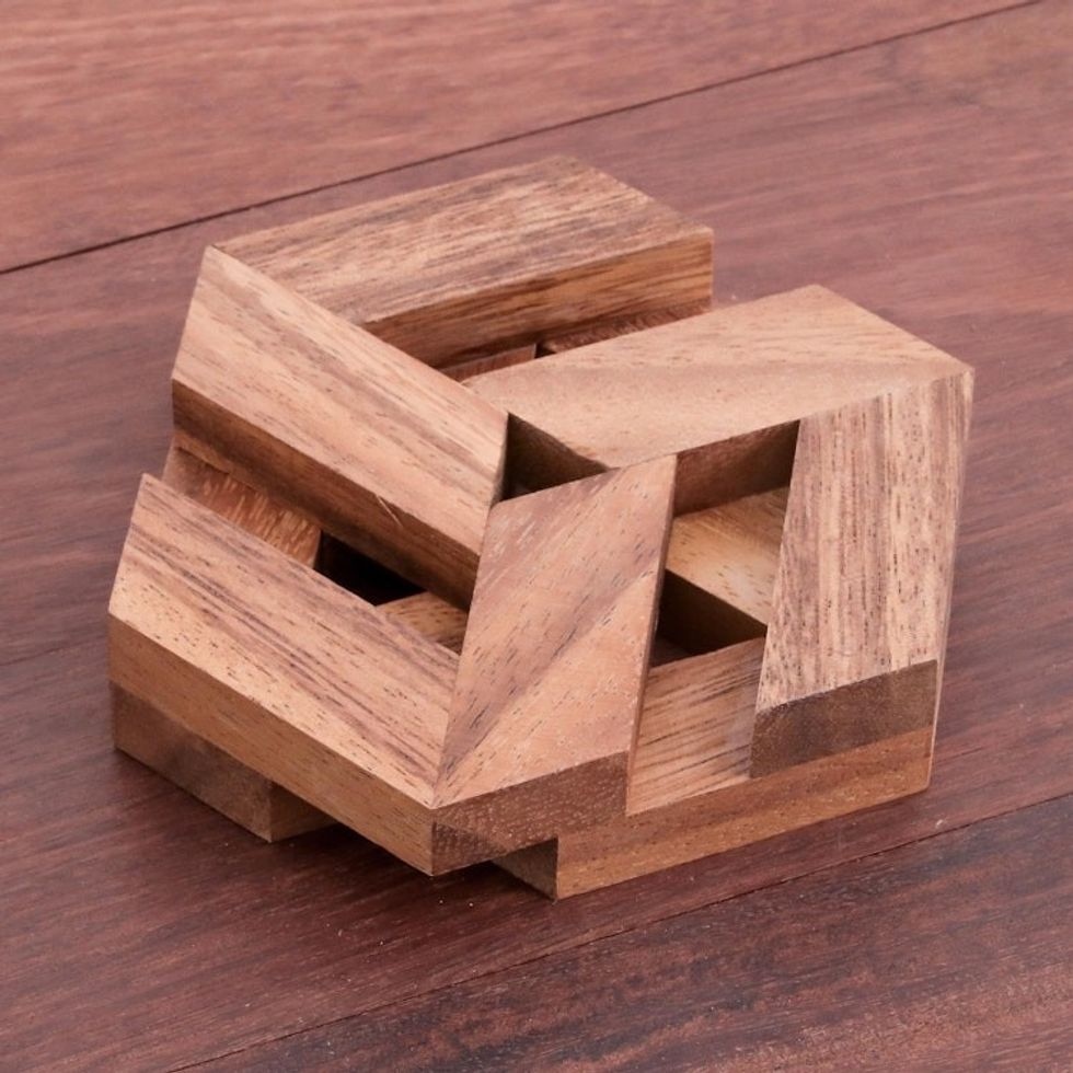 Hexagonal Raintree Wood Puzzle from Thailand 'Elegant Hexagon'