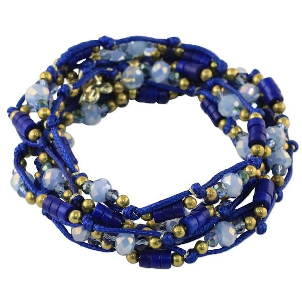 Alternate image for Blue Calcite and Glass Beaded Wrap Bracelet from Thailand Holiday Party
