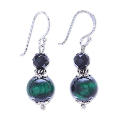 Alternate image for Hand Crafted Tigers Eye and Onyx Dangle Earrings Mystic Green