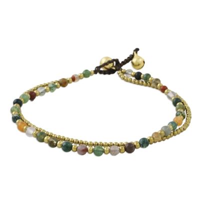 Alternate image for Handmade Multi-Color Agate Brass Beaded Anklet with Loop Valley of Color