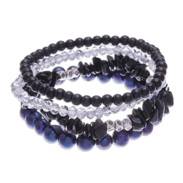 Alternate image for Set of 4 Black Beaded Stretch Bracelets from Thailand Fancy Dream in Black
