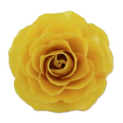 Alternate image for Artisan Crafted Natural Rose Brooch in Yellow from Thailand Rosy Mood in Yellow