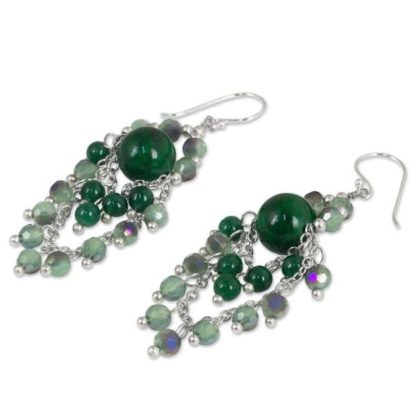 Alternate image for Green Quartz and Glass Bead Chandelier Style Earrings Brilliant Meteor