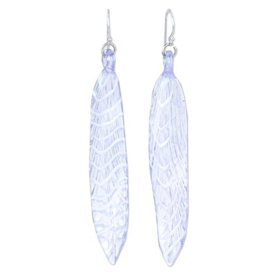 Alternate image for Handblown Leaf-Shaped Purple Glass Dangle Earrings Soul Leaf