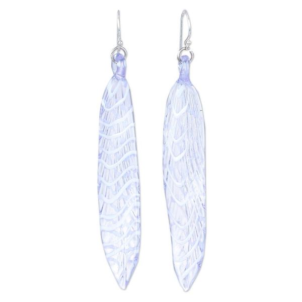 Alternate image for Handblown Leaf-Shaped Purple Glass Dangle Earrings Soul Leaf