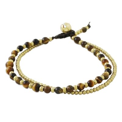 Alternate image for Handmade Tigers Eye Brass Beaded Bracelet with Loop Closure Valley of Amber