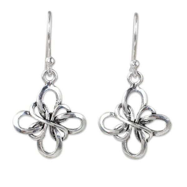Alternate image for Hand Crafted Thai Sterling Silver Dangle Hook Earrings Endless Ribbon