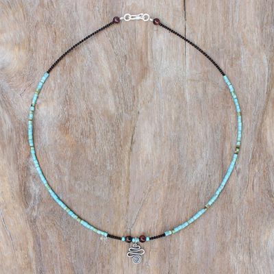 Alternate image for Multi-Gemstone Karen Silver Pendant Necklace from Thailand Spiral Charm